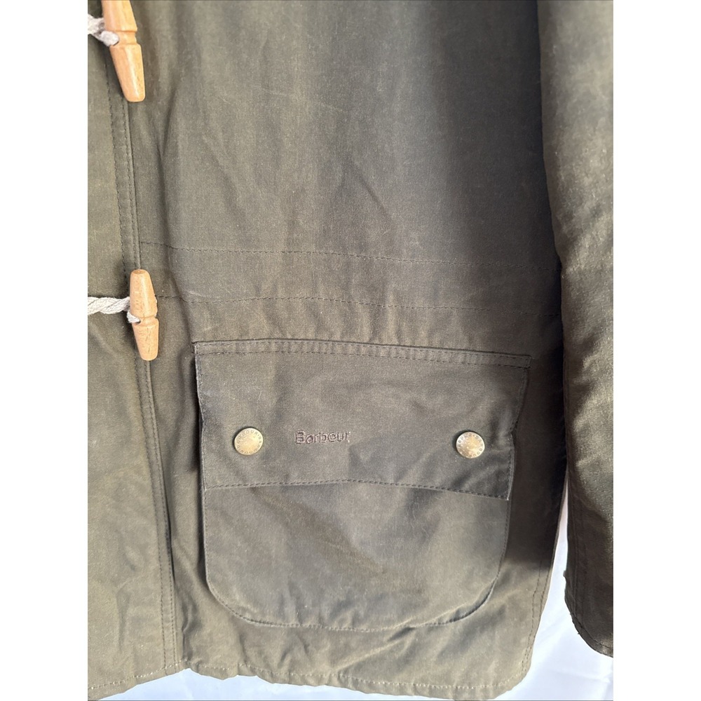 Barbour Thornproof Waxed Cotton Toggle Jacket Olive Green Hooded Mens Large - Picture 7 of 16